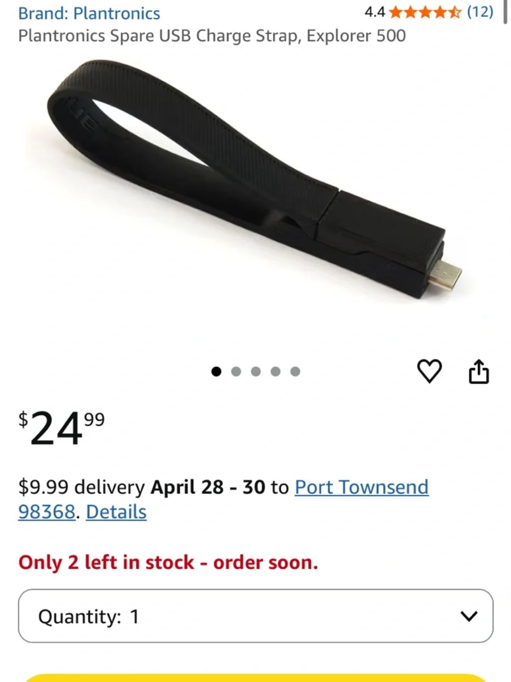 Plantronics Explorer 500 Spare Magnetic USB Charge Strap (No Headset Included)